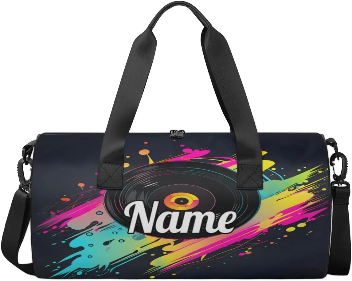 Cute Dance Bag Sport Duffel Gymnastics Sport Bags Custom Ballet Bag Overnight Weekender Bag Waterproof Pattern, Concert Music Album Printed