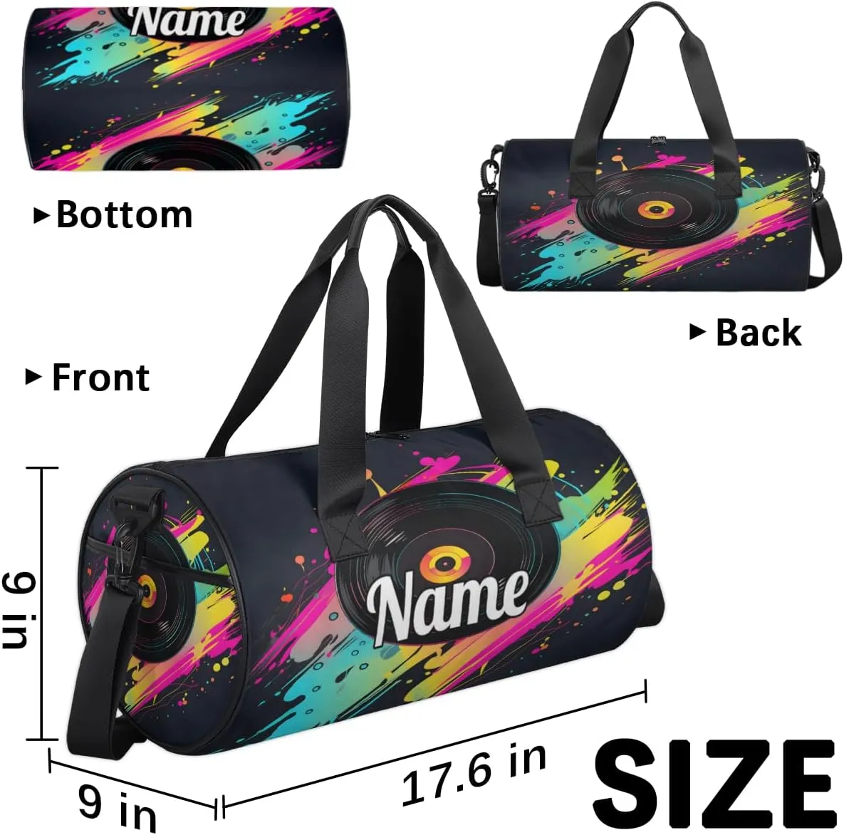 Cute Dance Bag Sport Duffel Gymnastics Sport Bags Custom Ballet Bag Overnight Weekender Bag Waterproof Pattern, Concert Music Album Printed