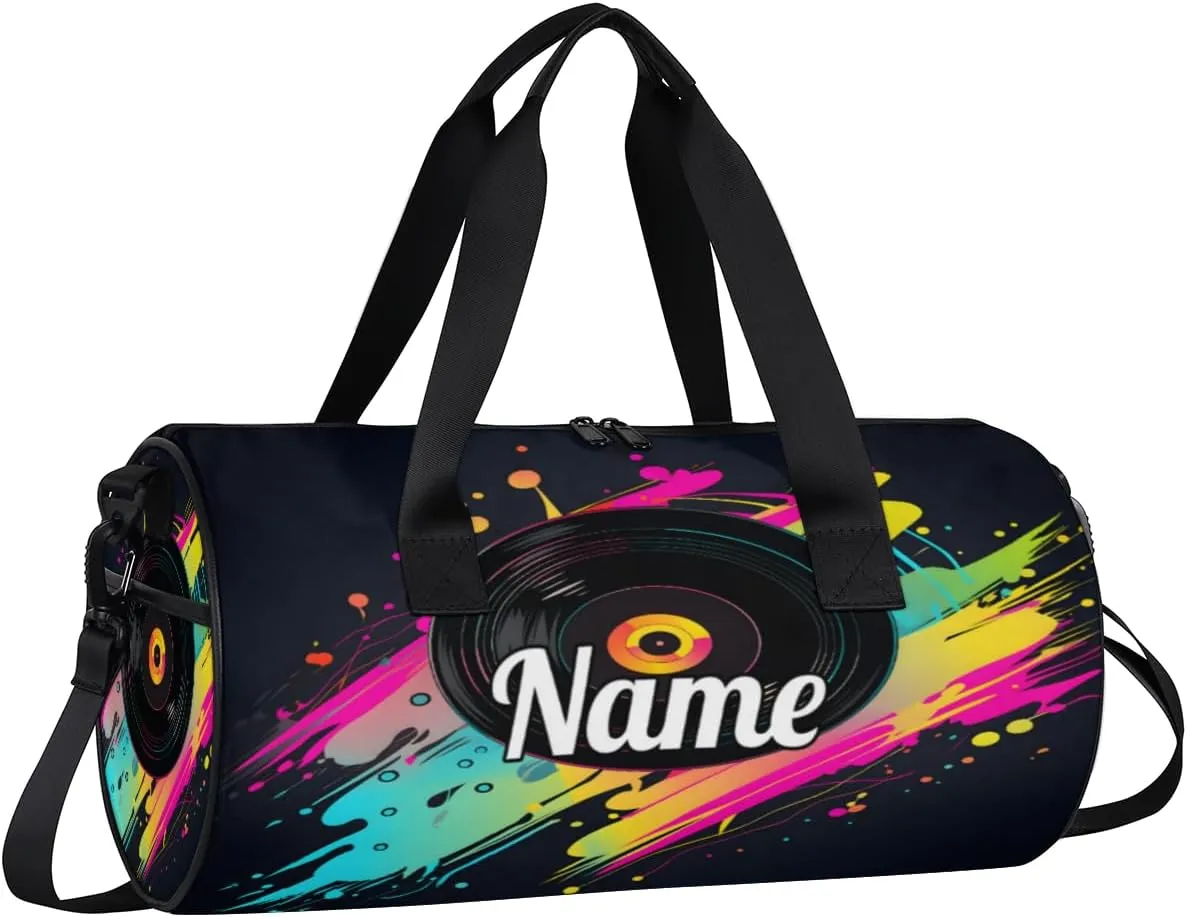 Cute Dance Bag Sport Duffel Gymnastics Sport Bags Custom Ballet Bag Overnight Weekender Bag Waterproof Pattern, Concert Music Album Printed