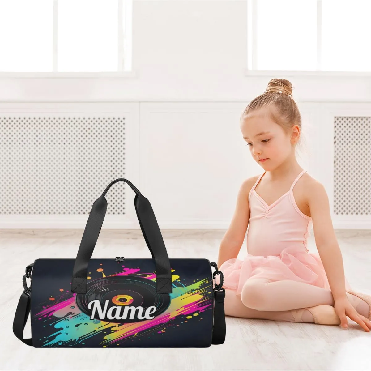 Cute Dance Bag Sport Duffel Gymnastics Sport Bags Custom Ballet Bag Overnight Weekender Bag Waterproof Pattern, Concert Music Album Printed