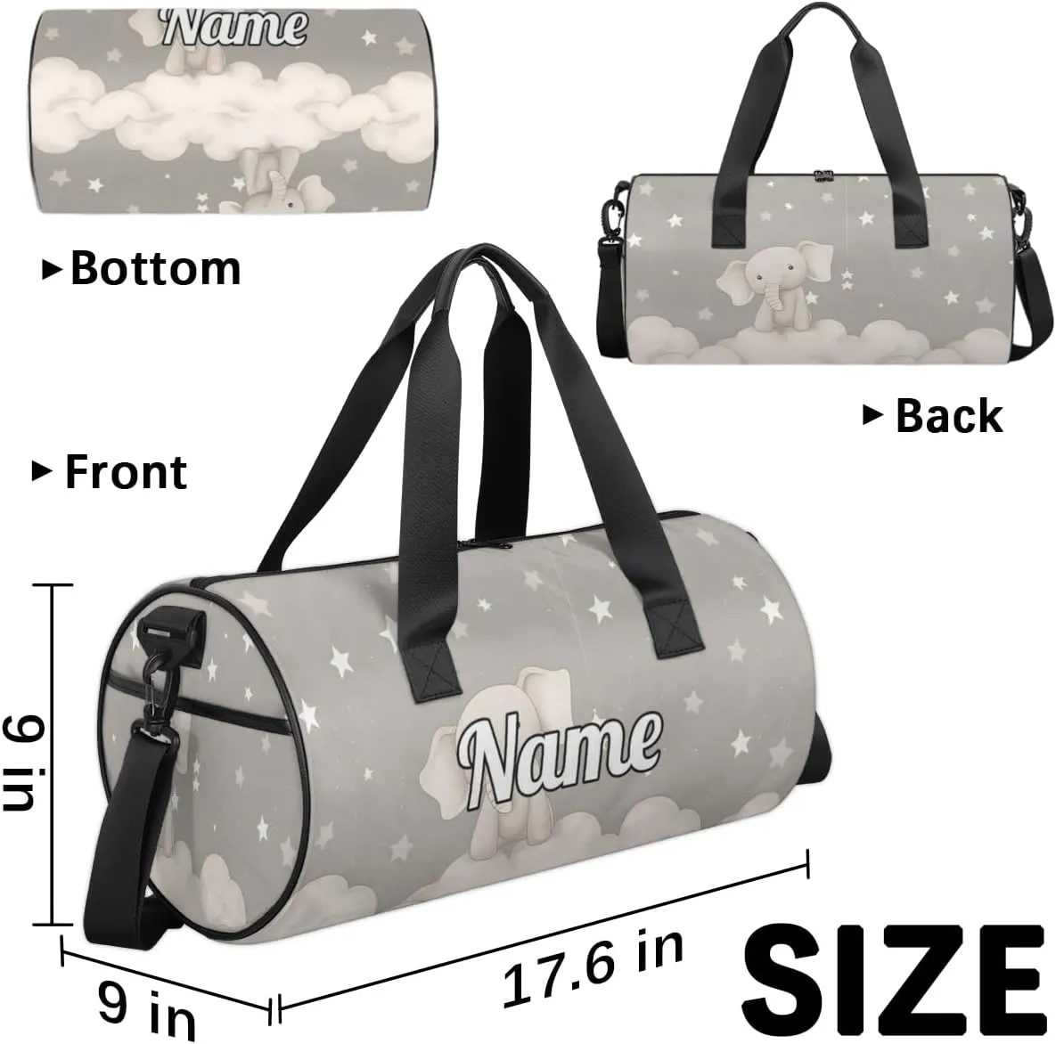 Cute Dance Bag Sport Duffel Gymnastics Sport Bags Custom Ballet Bag Overnight Weekender Bag Waterproof Pattern, Elephant Printing