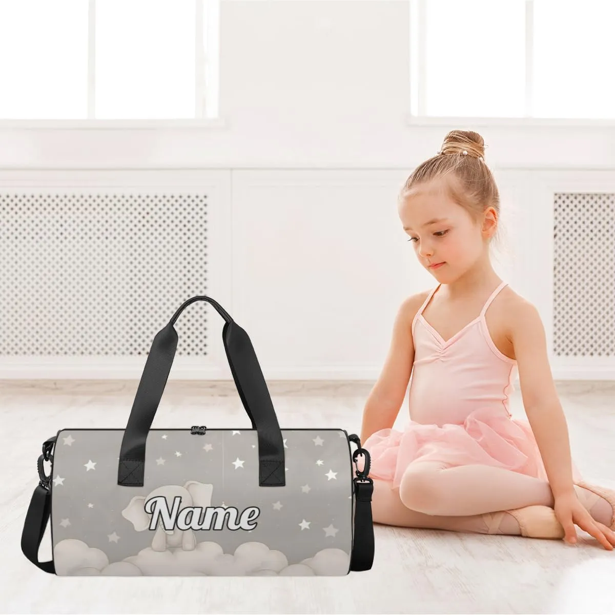 Cute Dance Bag Sport Duffel Gymnastics Sport Bags Custom Ballet Bag Overnight Weekender Bag Waterproof Pattern, Elephant Printing
