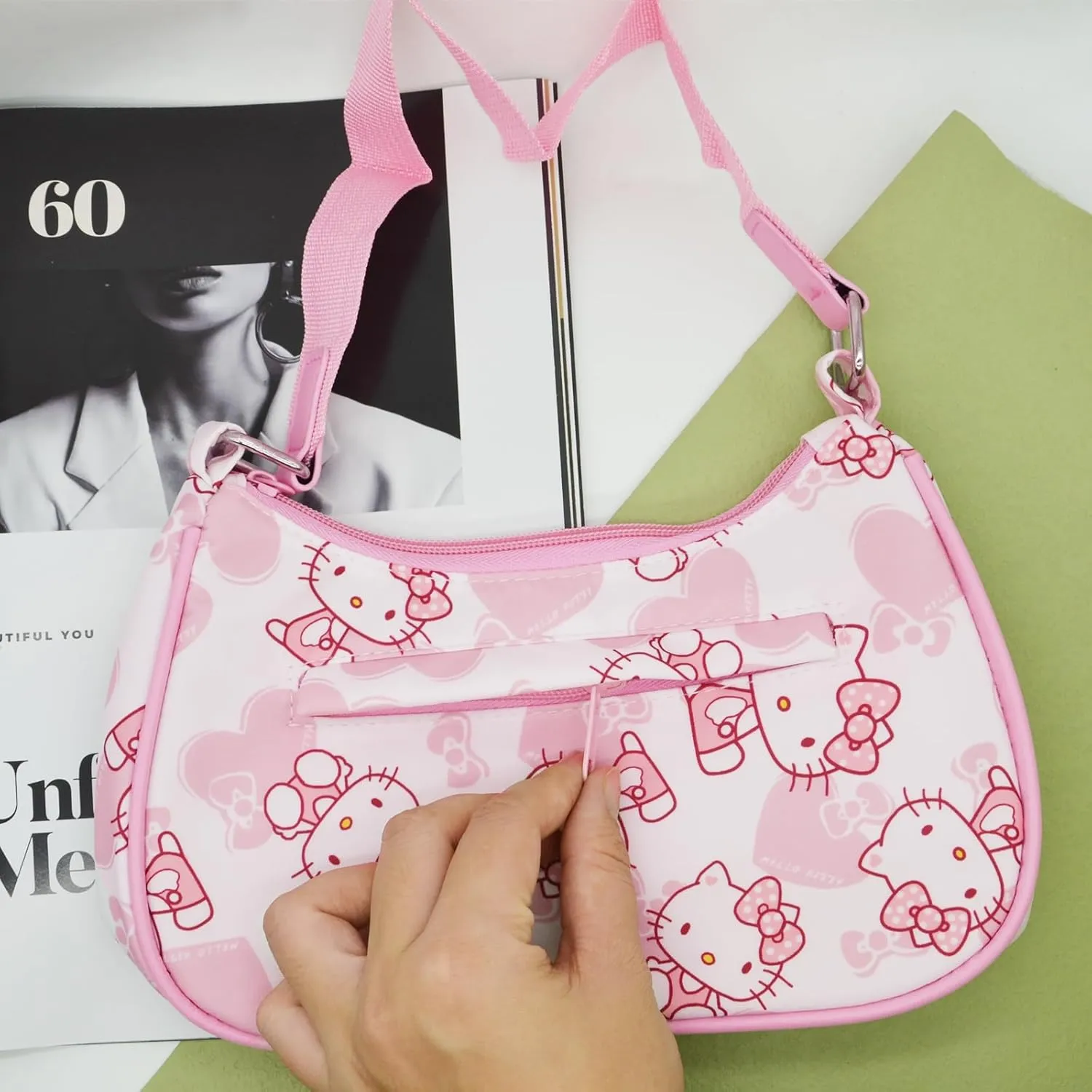 Cute Kitty Friends Shoulder Bags for Women, PU Tote Handbag with Zipper Closure Mini Clutch Shoulder Purse, Underarm Wallet
