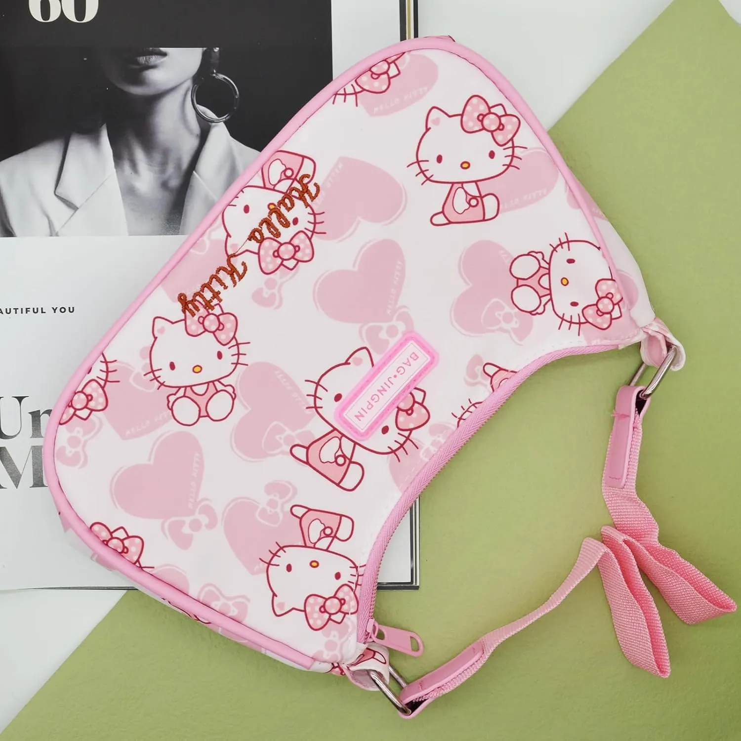 Cute Kitty Friends Shoulder Bags for Women, PU Tote Handbag with Zipper Closure Mini Clutch Shoulder Purse, Underarm Wallet