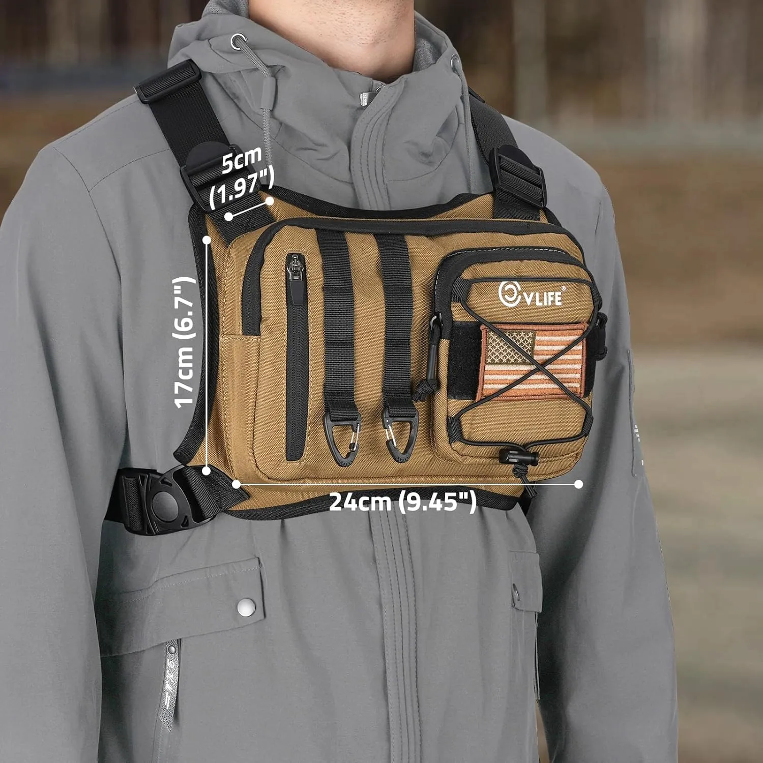 CVLIFE Outdoor Chest Bag for Men, Sports Chest Pack for Running, Lightweight EDC Bag with Extra Storage
