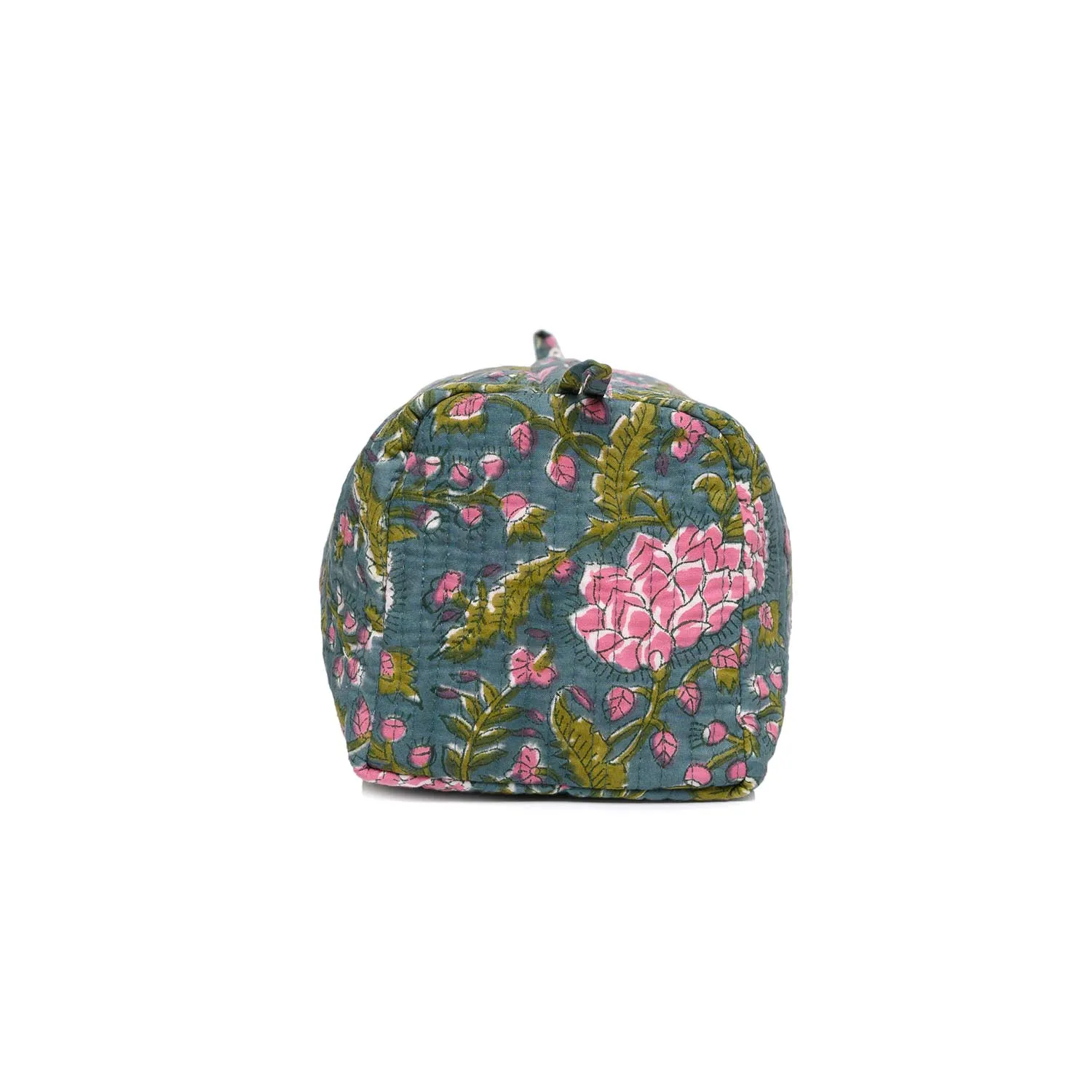 DAHLIA JAAL GREEN PRINTED QUILTED TOILETRY POUCH