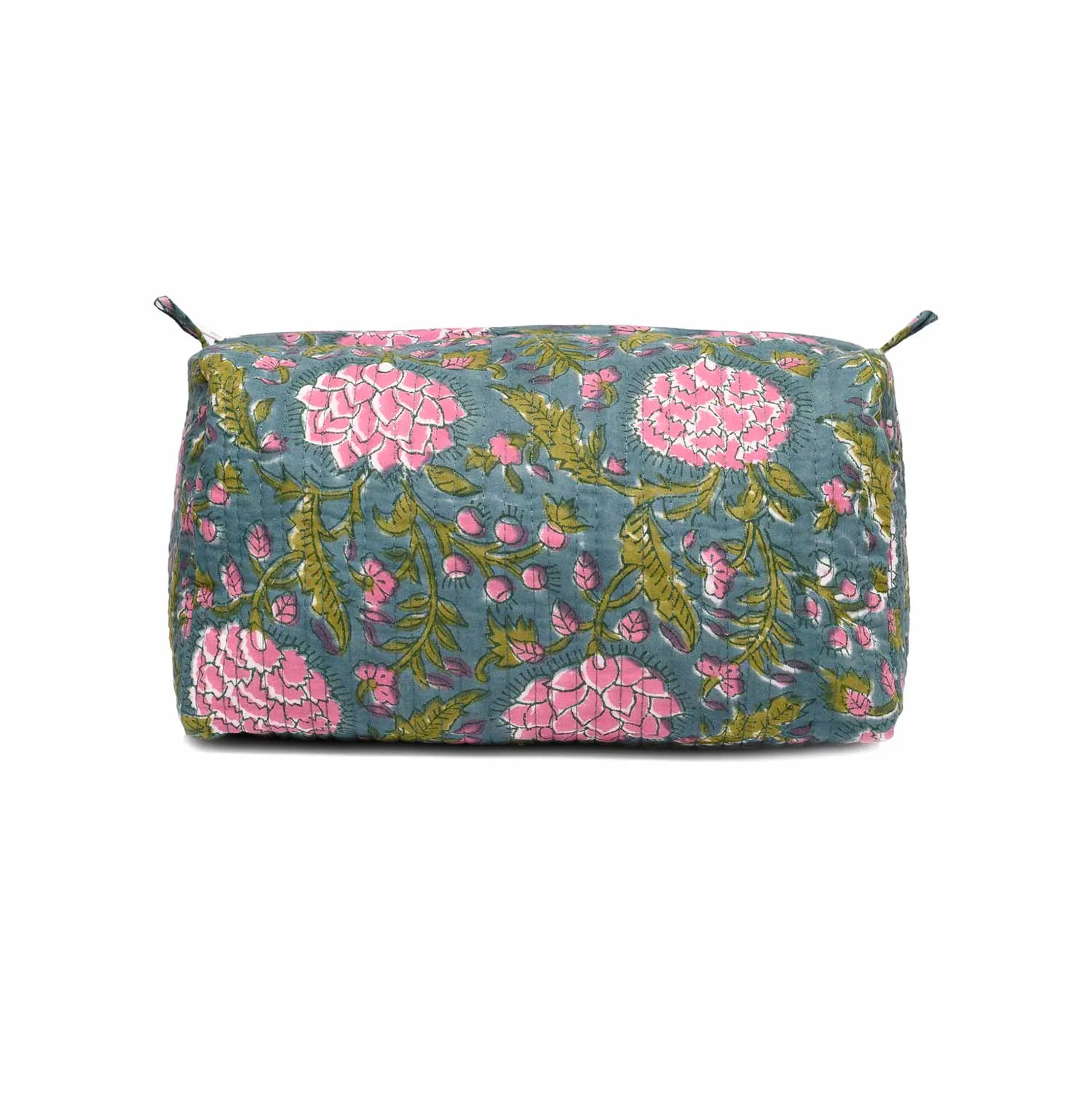 DAHLIA JAAL GREEN PRINTED QUILTED TOILETRY POUCH