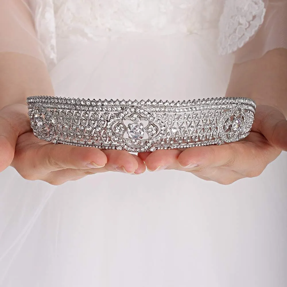 Dainty Silver Crystal Rhinestones Bridal Wedding Crowns Tiaras Headband Heapiece for Girl and Women Birthday Party Wedding Prom Valentine Halloween Hair Jewelry Wedding Hair Accessories for Women