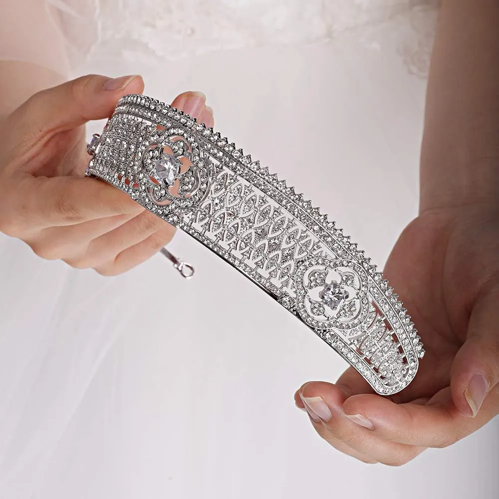 Dainty Silver Crystal Rhinestones Bridal Wedding Crowns Tiaras Headband Heapiece for Girl and Women Birthday Party Wedding Prom Valentine Halloween Hair Jewelry Wedding Hair Accessories for Women
