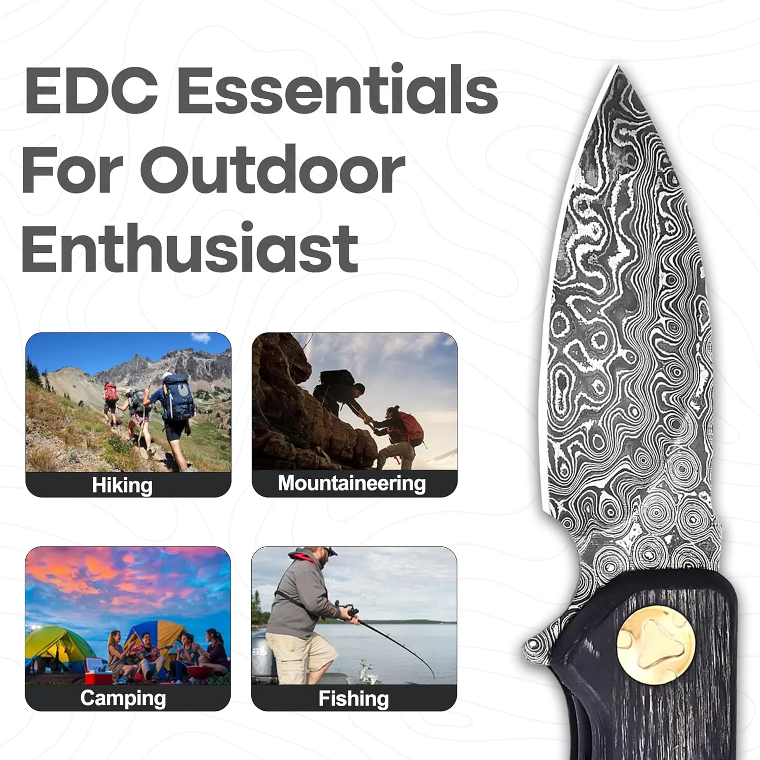 Damascus Pocket Knife with Clip, Damascus Steel Folding Knives for Men Women - EDC Knife with Sheath for Camping, Hiking,