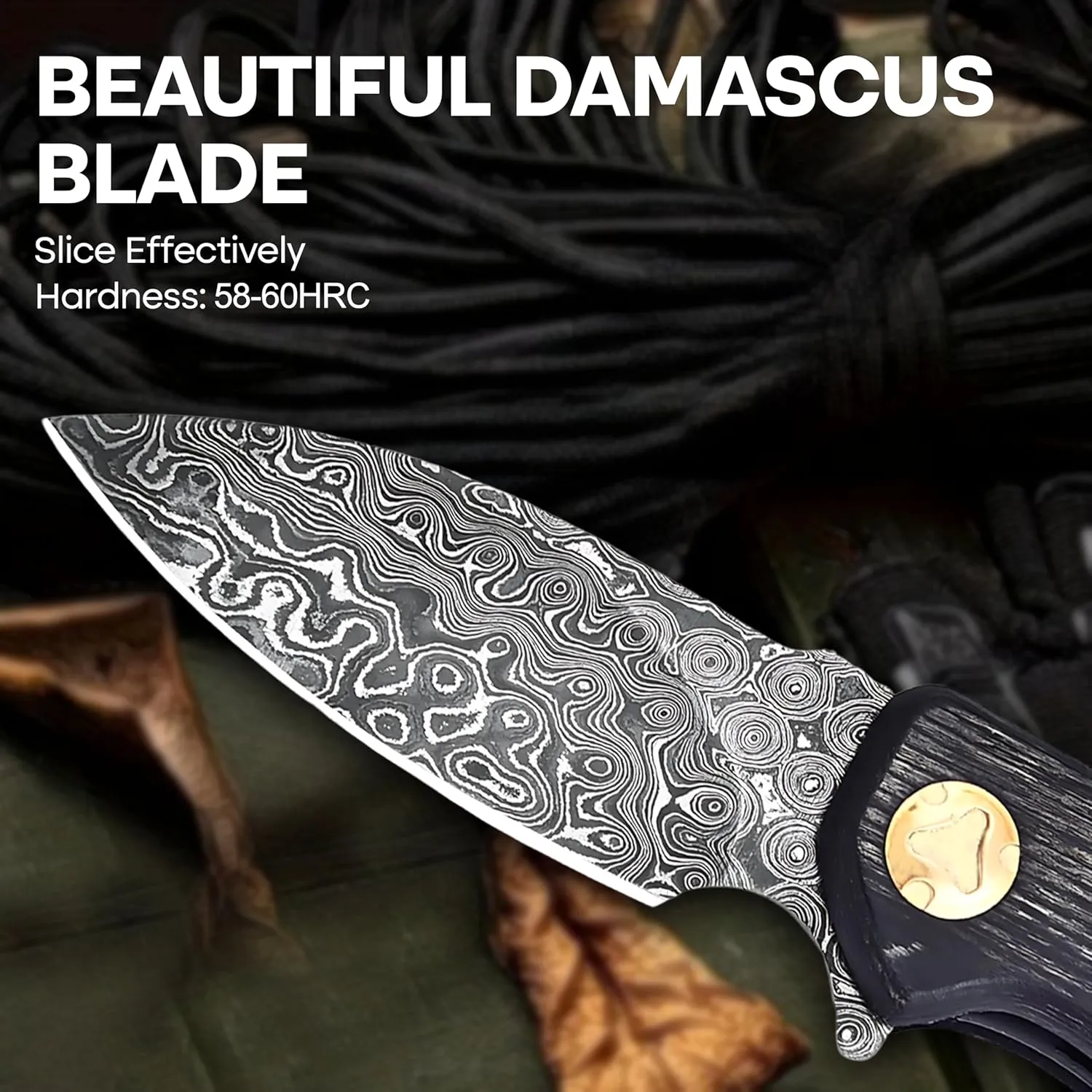 Damascus Pocket Knife with Clip, Damascus Steel Folding Knives for Men Women - EDC Knife with Sheath for Camping, Hiking,