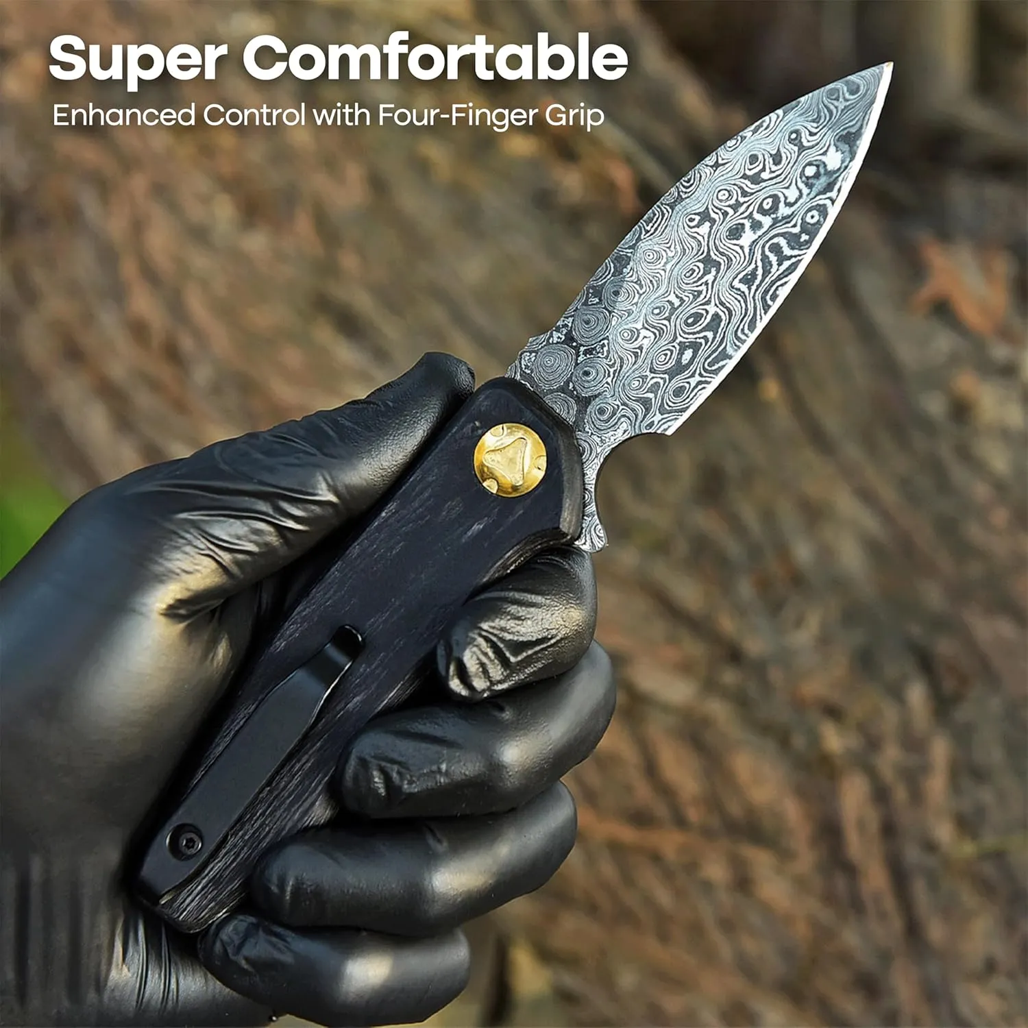 Damascus Pocket Knife with Clip, Damascus Steel Folding Knives for Men Women - EDC Knife with Sheath for Camping, Hiking,