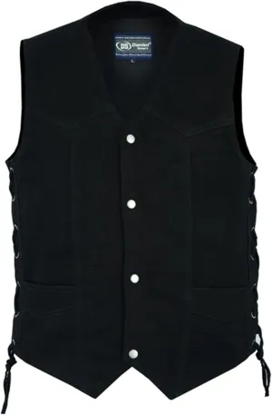 Daniel Smart Biker Vest for Men V-Shaped Neck Design Black Denim Vest with plain Side and concealment Armory Pocket