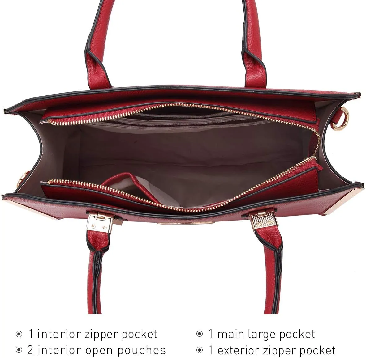 Dasein Women Large Handbag Purse Vegan Leather Satchel Work Bag Shoulder Tote with Matching Wallet