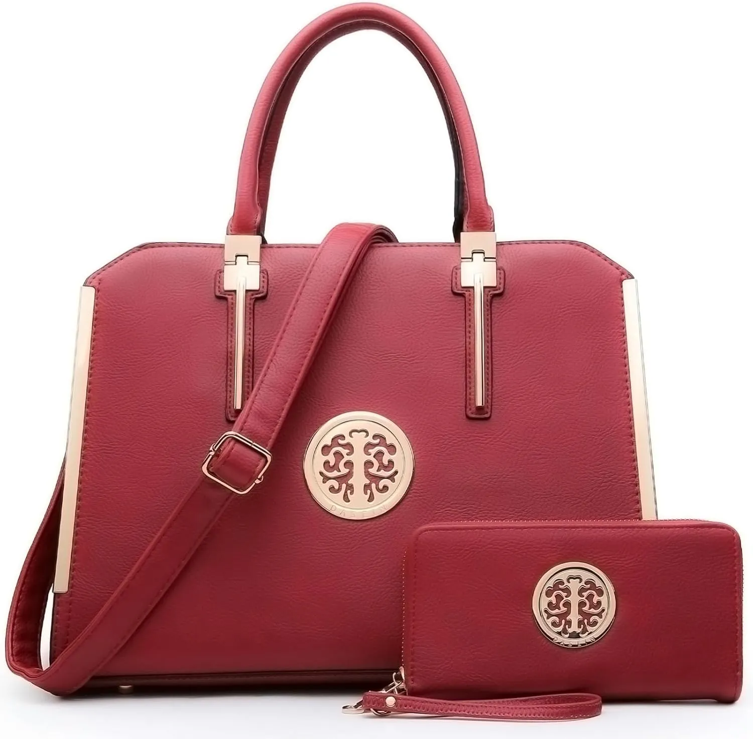 Dasein Women Large Handbag Purse Vegan Leather Satchel Work Bag Shoulder Tote with Matching Wallet