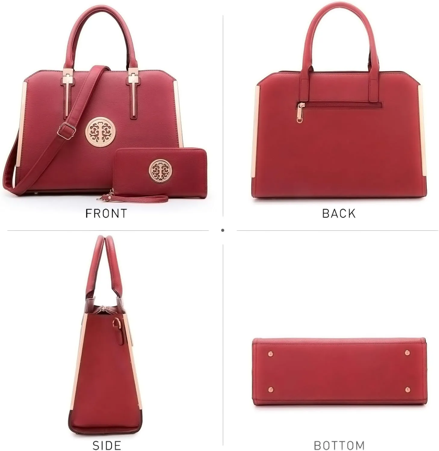 Dasein Women Large Handbag Purse Vegan Leather Satchel Work Bag Shoulder Tote with Matching Wallet