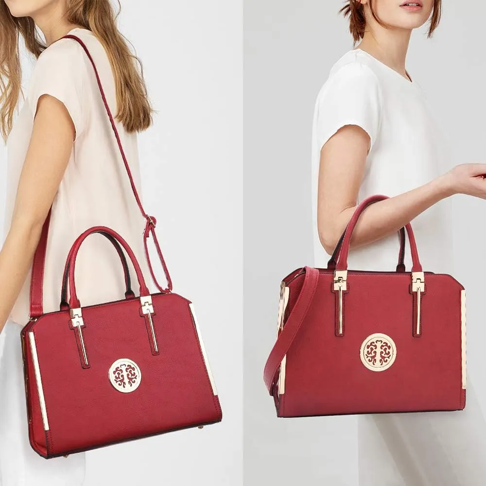 Dasein Women Large Handbag Purse Vegan Leather Satchel Work Bag Shoulder Tote with Matching Wallet