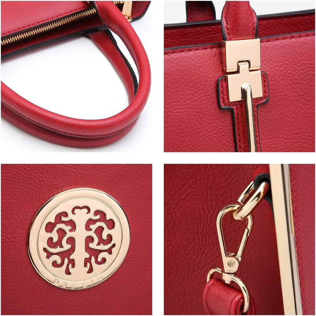 Dasein Women Large Handbag Purse Vegan Leather Satchel Work Bag Shoulder Tote with Matching Wallet