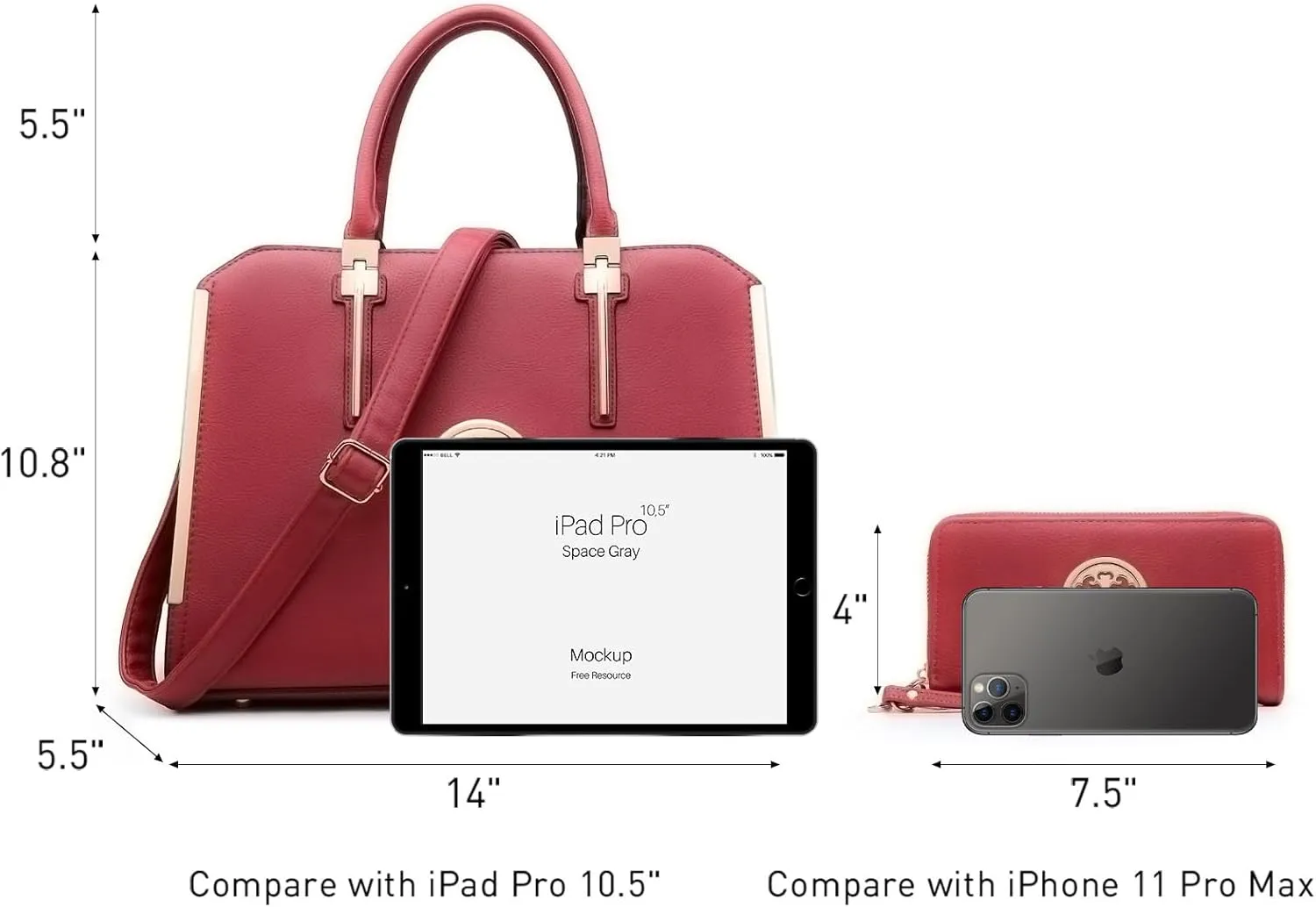 Dasein Women Large Handbag Purse Vegan Leather Satchel Work Bag Shoulder Tote with Matching Wallet