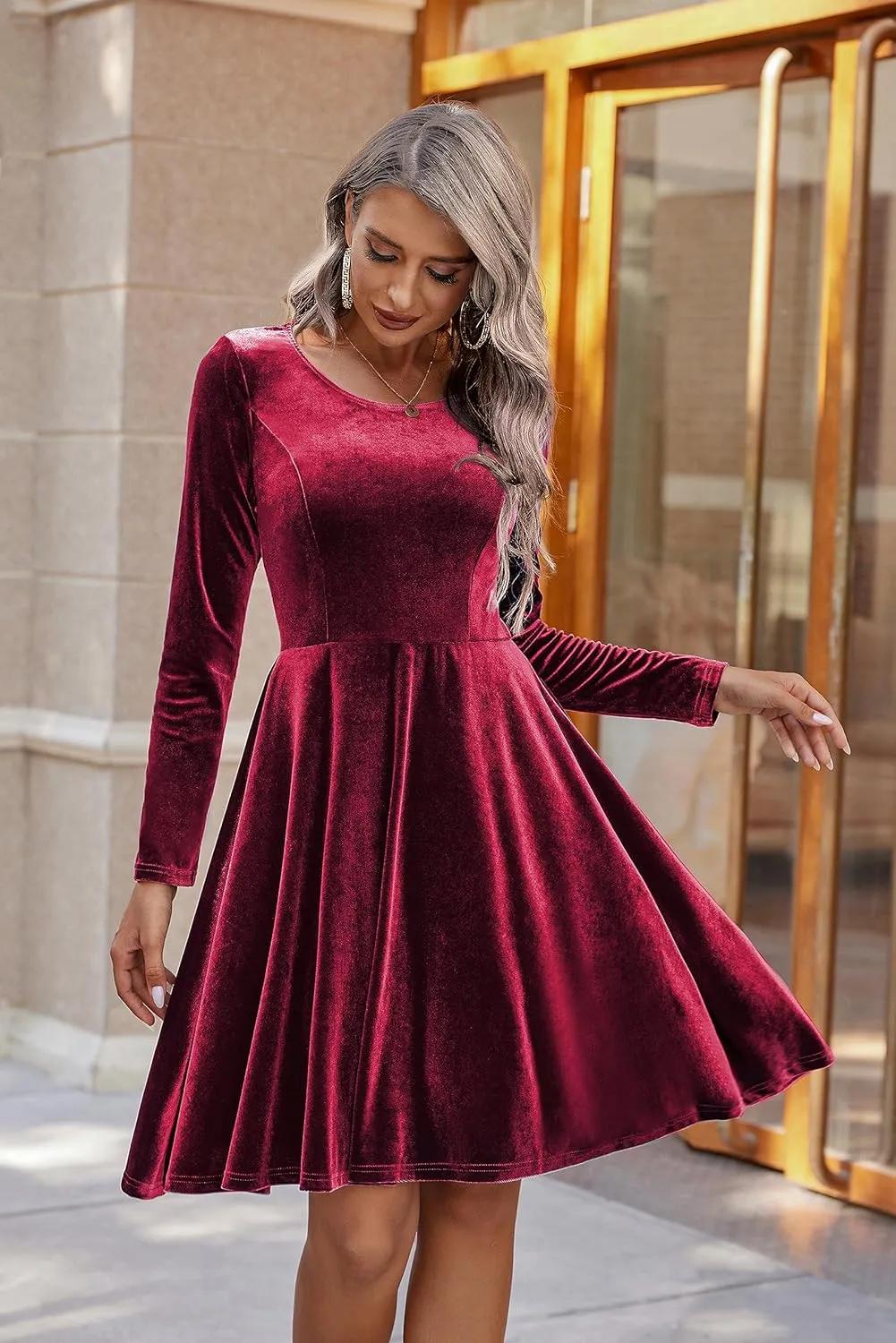 (DE Only) Zeagoo Women's Velvet Dress Elegant Evening Dress