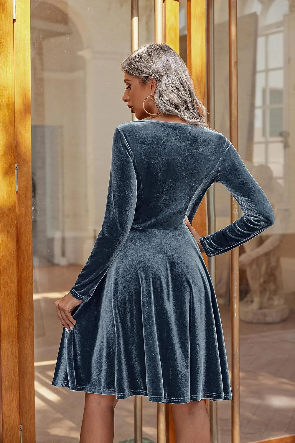 (DE Only) Zeagoo Women's Velvet Dress Elegant Evening Dress
