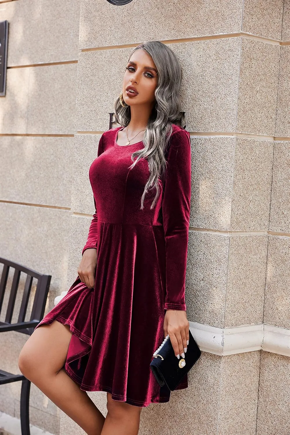 (DE Only) Zeagoo Women's Velvet Dress Elegant Evening Dress