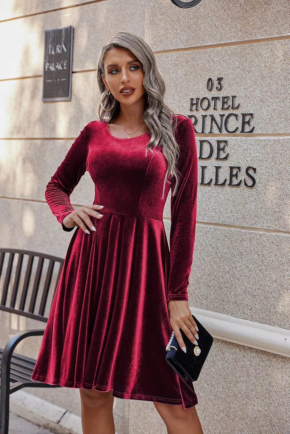 (DE Only) Zeagoo Women's Velvet Dress Elegant Evening Dress