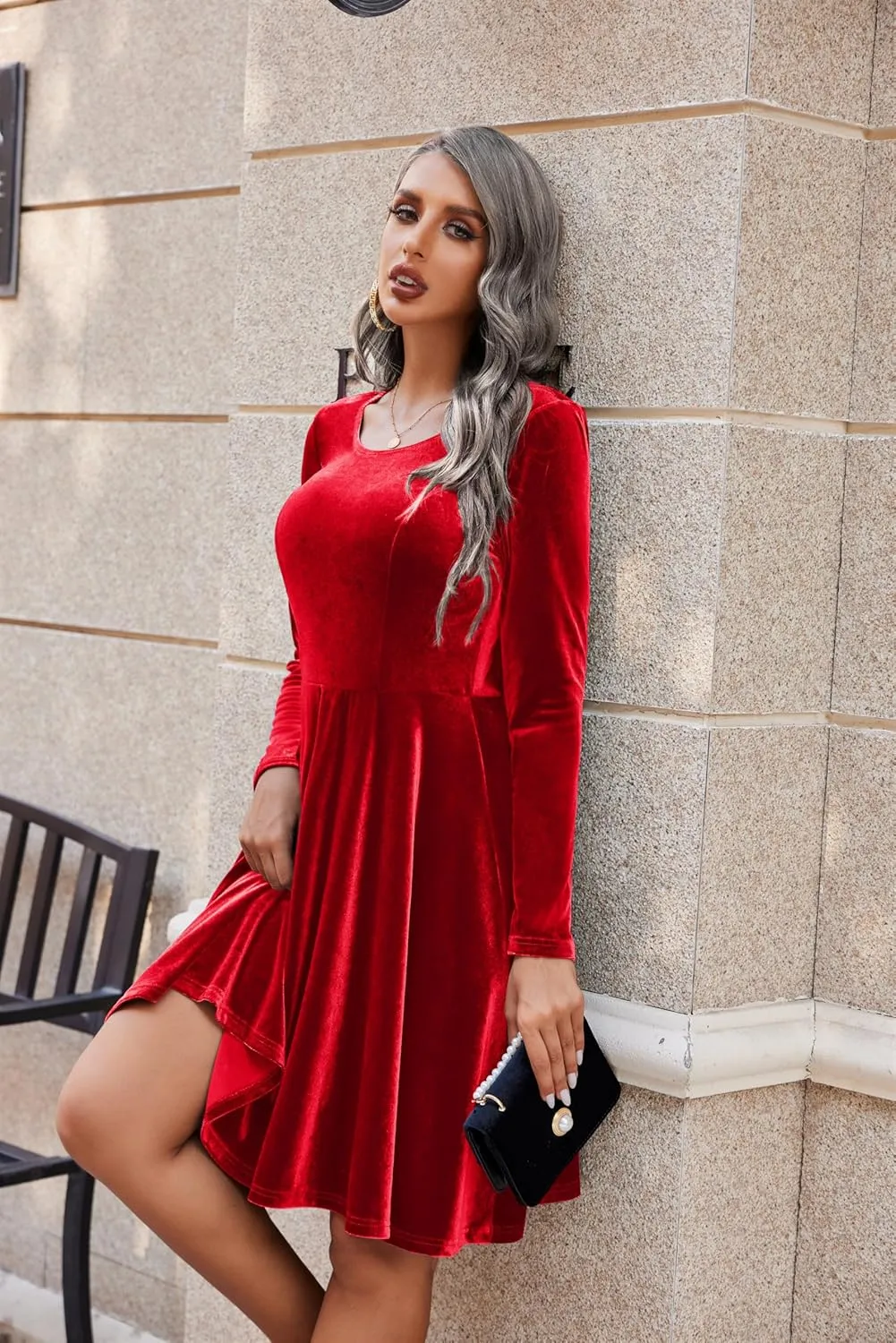 (DE Only) Zeagoo Women's Velvet Dress Elegant Evening Dress