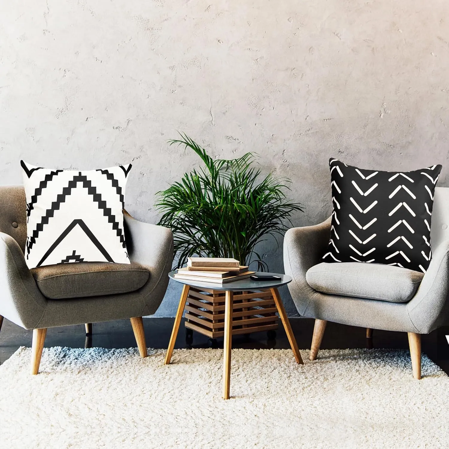 Decorative Throw Pillow Covers 18x18 inch Black White Pillow Covers for Couch Sofa Living Room Bedroom Farmhouse Outdoor Throw Pillow Cover,Modern Geometric Linen Square Throw Pillow Case Set of 4