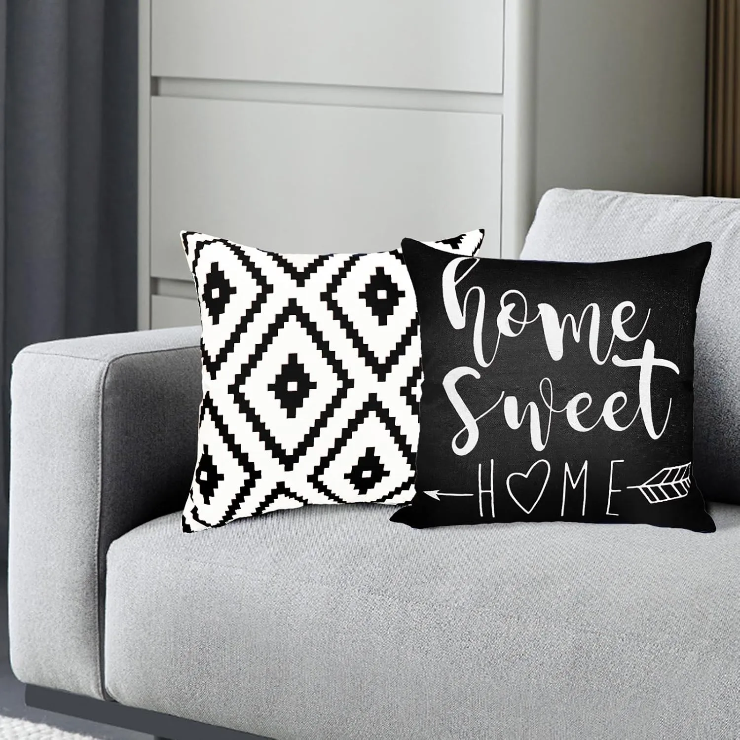 Decorative Throw Pillow Covers 18x18 inch Black White Pillow Covers for Couch Sofa Living Room Bedroom Farmhouse Outdoor Throw Pillow Cover,Modern Geometric Linen Square Throw Pillow Case Set of 4