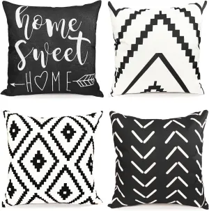 Decorative Throw Pillow Covers 18x18 inch Black White Pillow Covers for Couch Sofa Living Room Bedroom Farmhouse Outdoor Throw Pillow Cover,Modern Geometric Linen Square Throw Pillow Case Set of 4