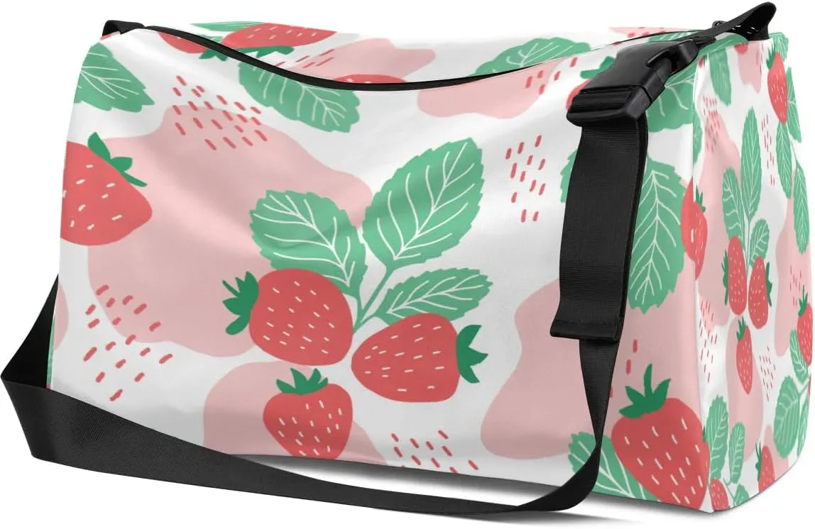 Delicious Strawberry Patterns Small Gym Bag for Men Women Workout Sport Duffle Bag Waterproof Weekender Overnight Bag Lightweight Carry on Tote Bag Crossbody Shoulder Travel Bag for Swim Yoge Dance