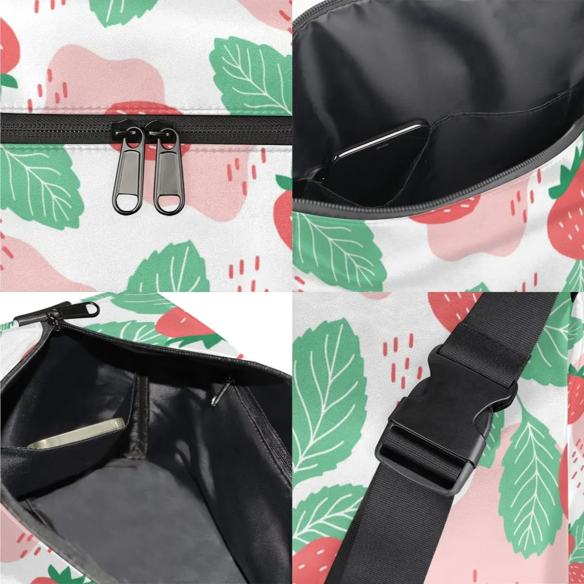Delicious Strawberry Patterns Small Gym Bag for Men Women Workout Sport Duffle Bag Waterproof Weekender Overnight Bag Lightweight Carry on Tote Bag Crossbody Shoulder Travel Bag for Swim Yoge Dance