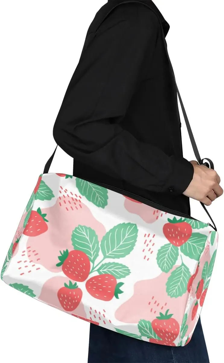 Delicious Strawberry Patterns Small Gym Bag for Men Women Workout Sport Duffle Bag Waterproof Weekender Overnight Bag Lightweight Carry on Tote Bag Crossbody Shoulder Travel Bag for Swim Yoge Dance