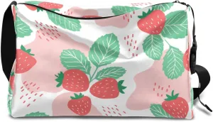 Delicious Strawberry Patterns Small Gym Bag for Men Women Workout Sport Duffle Bag Waterproof Weekender Overnight Bag Lightweight Carry on Tote Bag Crossbody Shoulder Travel Bag for Swim Yoge Dance