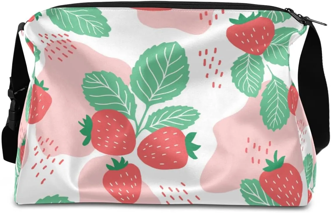 Delicious Strawberry Patterns Small Gym Bag for Men Women Workout Sport Duffle Bag Waterproof Weekender Overnight Bag Lightweight Carry on Tote Bag Crossbody Shoulder Travel Bag for Swim Yoge Dance