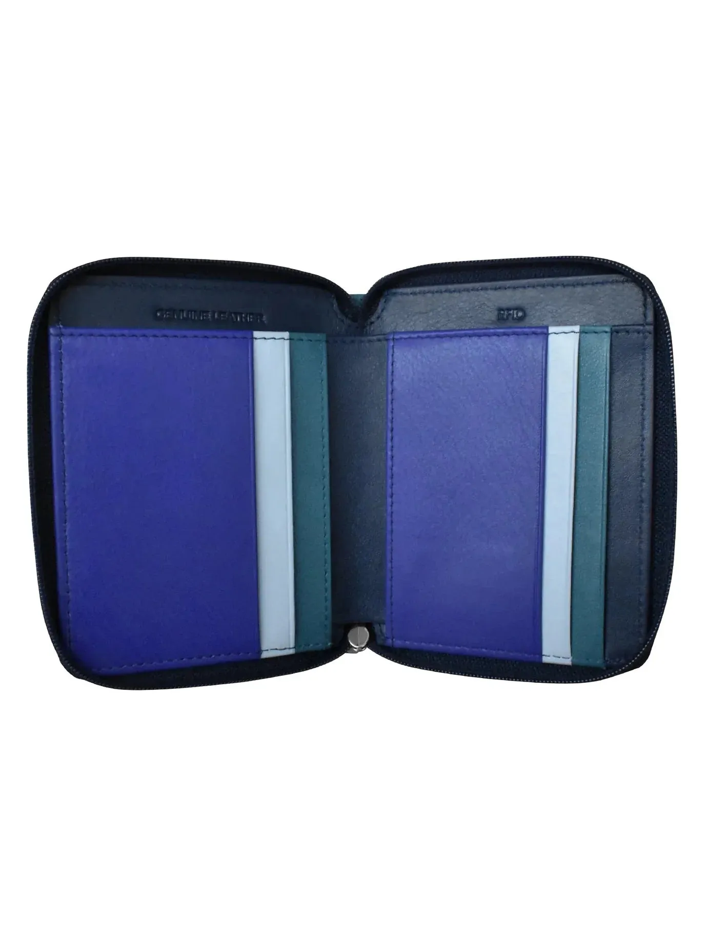 Denim Multi-Small Zip Rfid Leather Wallet