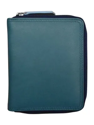 Denim Multi-Small Zip Rfid Leather Wallet