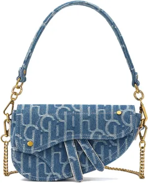 Denim Saddle Bag Clutch Purse Shoulder Handbag for Girls Women Trendy Design Satchel Bags Crossbody bag Denim Purse