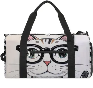 Design Hipster Cat Kitten Glasses Gym Bag for Men Women Water Resistant Duffle Bag Travel Lightweight Bag for Travel Sports