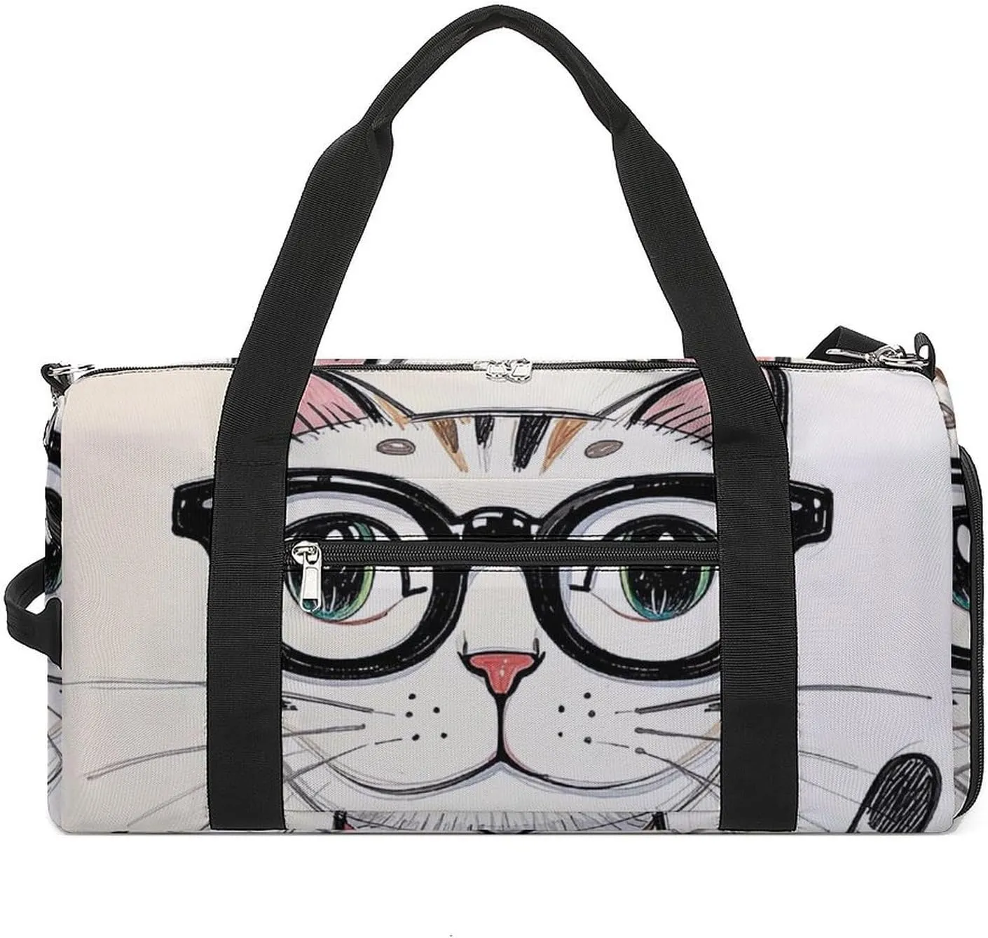 Design Hipster Cat Kitten Glasses Gym Bag for Men Women Water Resistant Duffle Bag Travel Lightweight Bag for Travel Sports