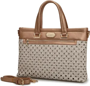 Designer Rhinestone 15.6" Leather Laptop Bag for Women Work Bag with Bling Twinkle Star Design Top Handle with Should Strap