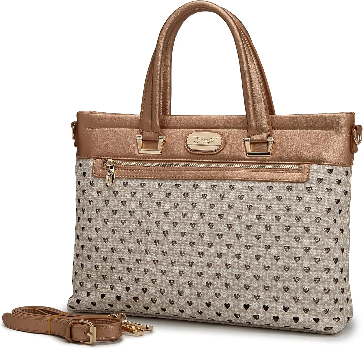 Designer Rhinestone 15.6" Leather Laptop Bag for Women Work Bag with Bling Twinkle Star Design Top Handle with Should Strap
