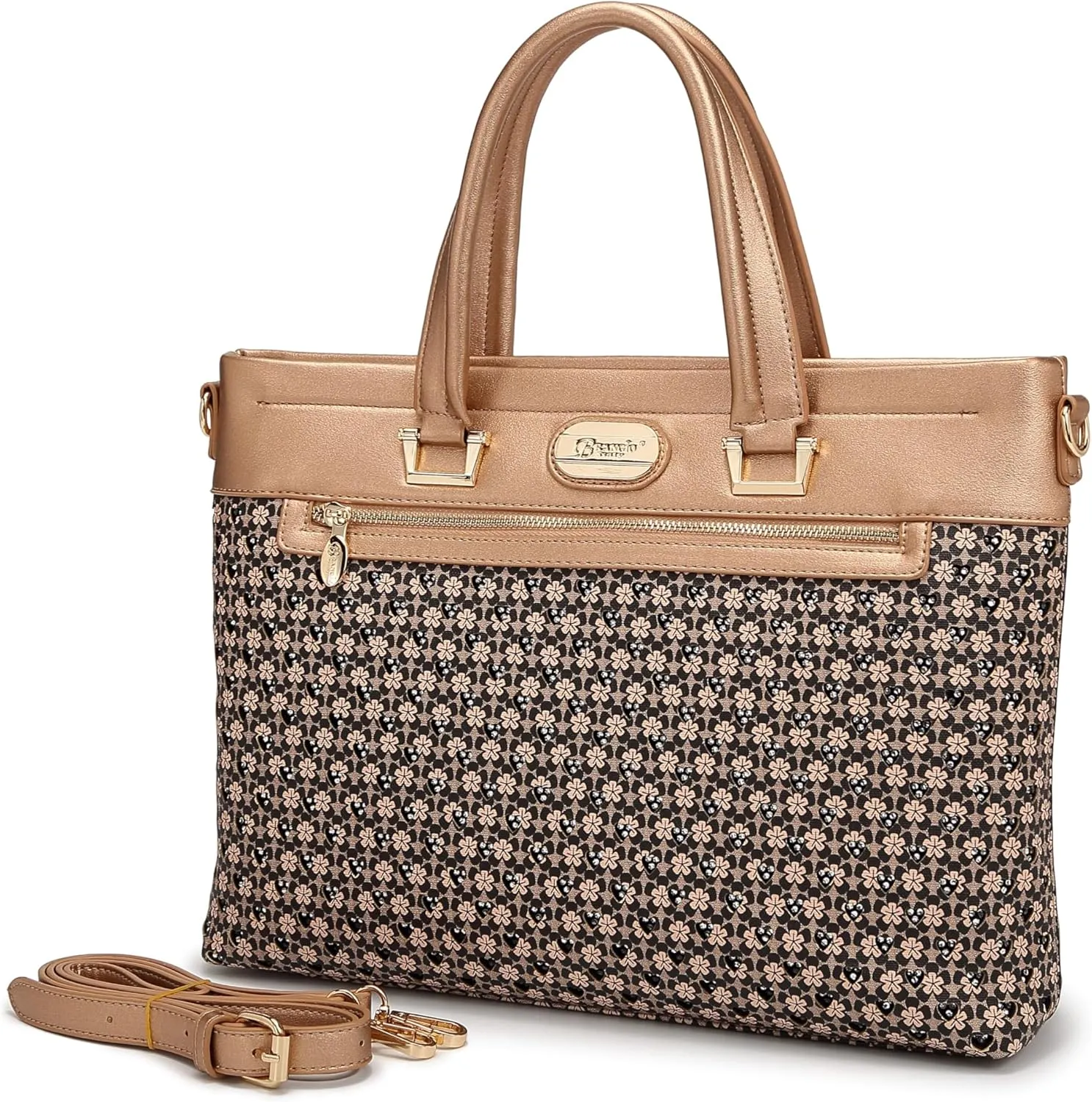 Designer Rhinestone 15.6" Leather Laptop Bag for Women Work Bag with Bling Twinkle Star Design Top Handle with Should Strap