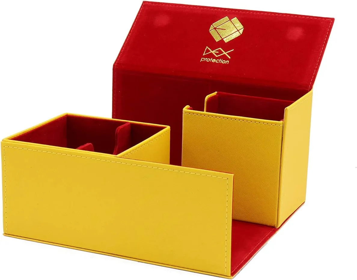 Dex Protection Creation Line Large Deck Box | 175  Card Storage Capacity | Additional Storage Compartment for Gaming Accessories | Magnetic Closure | Sleek Matte Finish with Velvet Interior (Yellow)