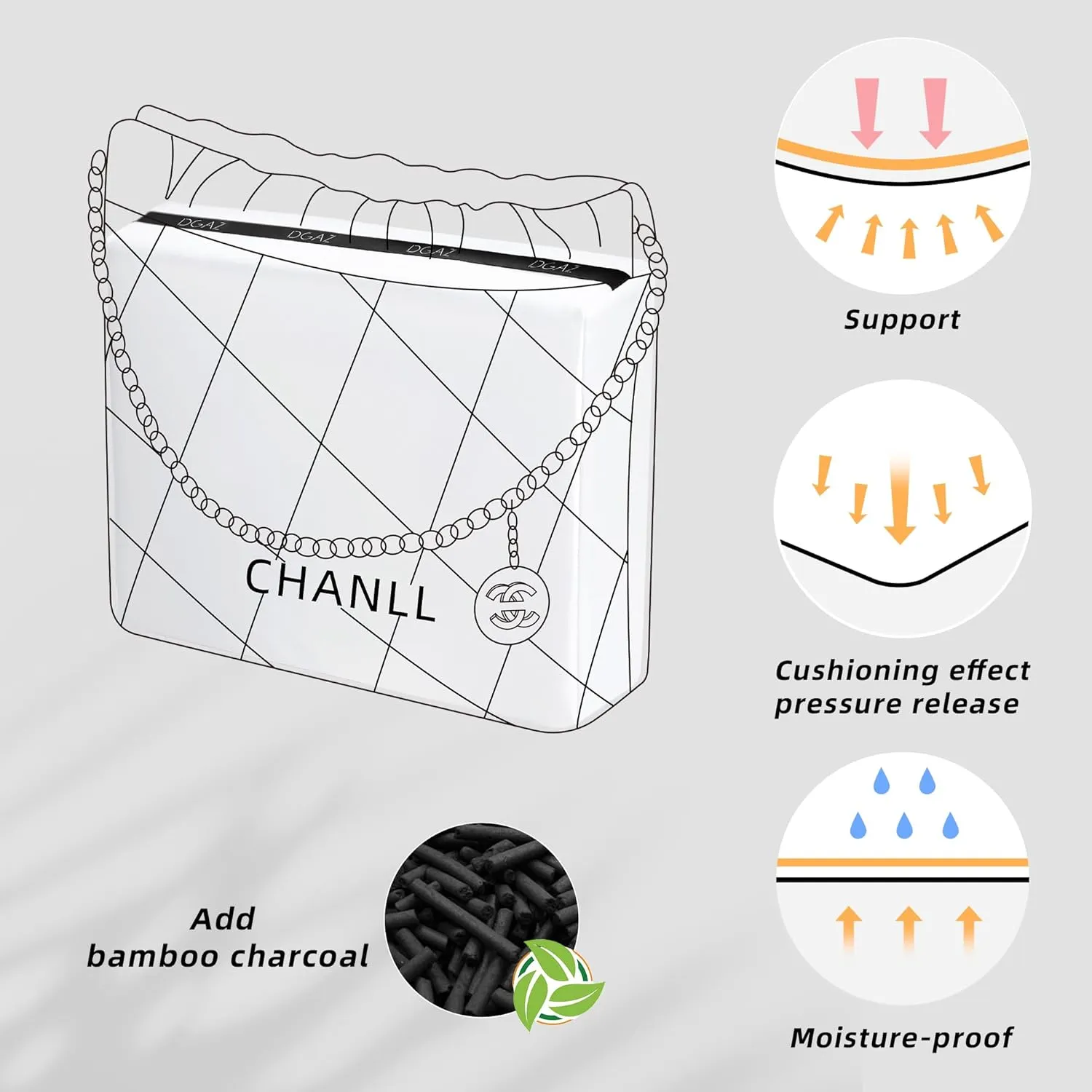 DGAZ Purse Pillow Shaper Insert for Chanel 22 Bags, Silky Pillow Shaper for Luxury Handbags(White,Medium)