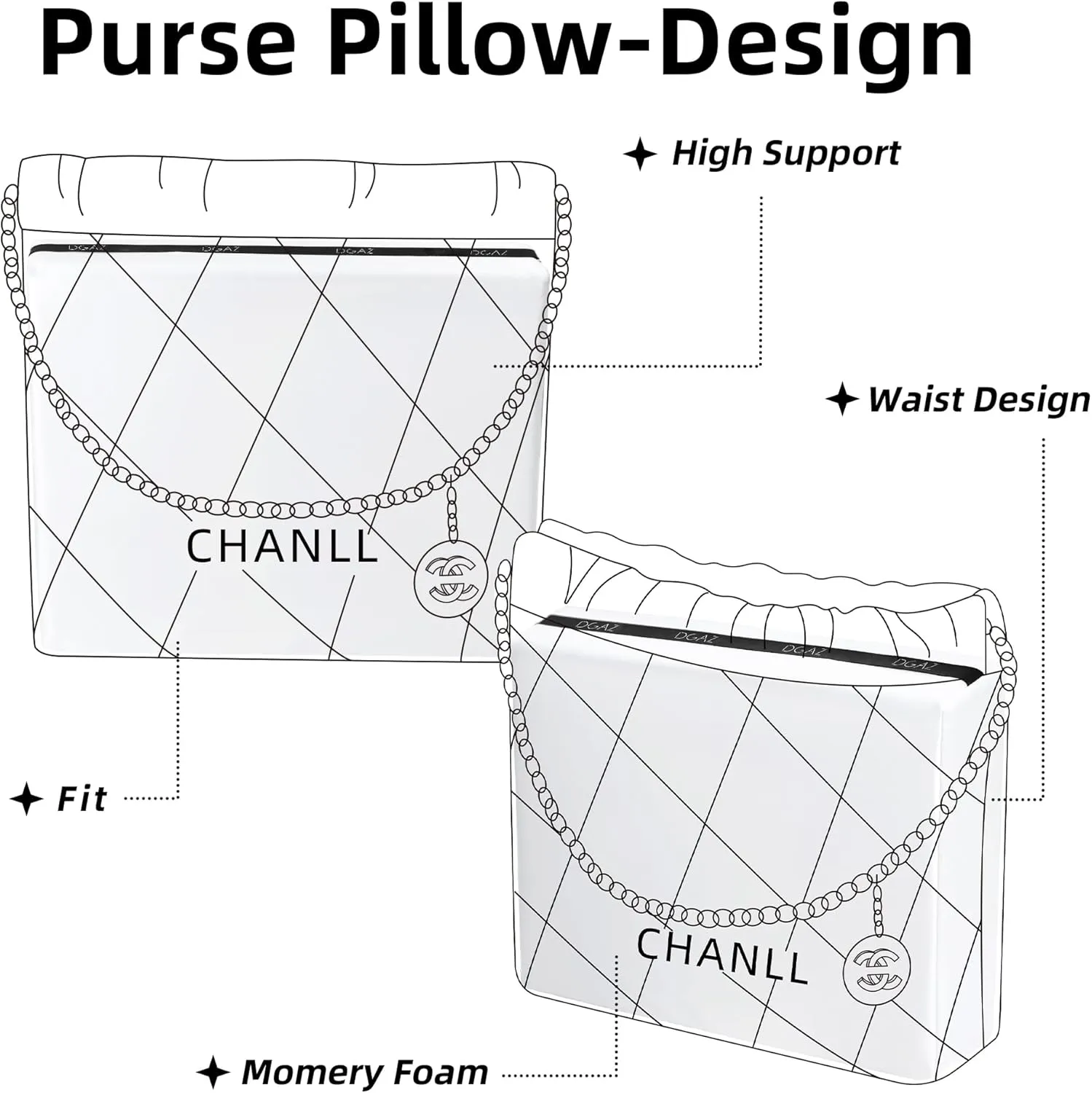 DGAZ Purse Pillow Shaper Insert for Chanel 22 Bags, Silky Pillow Shaper for Luxury Handbags(White,Medium)