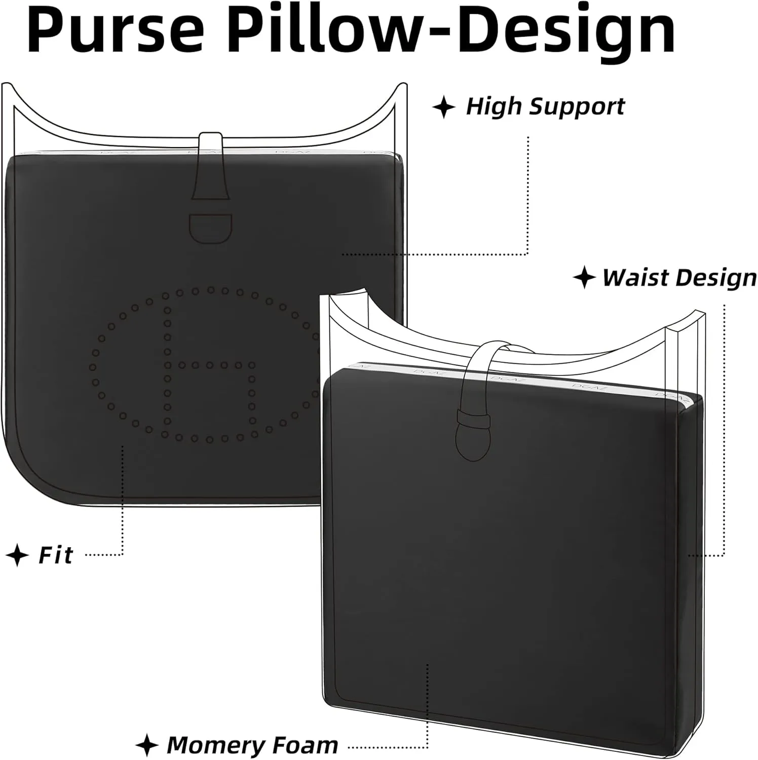 DGAZ Purse Pillow Shaper Insert for Evelyne TPM/PM/GM/TGM Bags, Silky Pillow Shaper for Luxury Handbags(Black,PM 29)