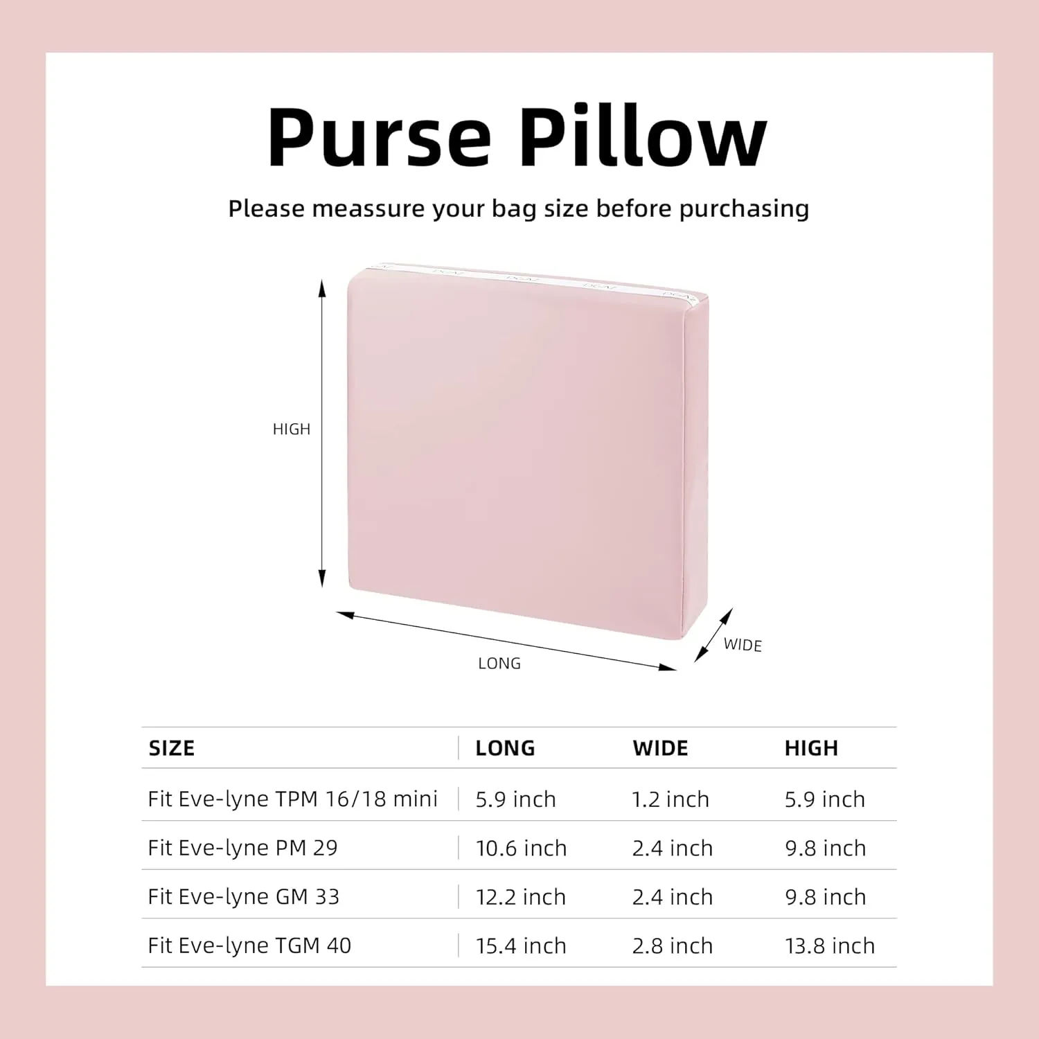 DGAZ Purse Pillow Shaper Insert for Evelyne TPM/PM/GM/TGM Bags, Silky Pillow Shaper for Luxury Handbags(Pink,TPM Mini)