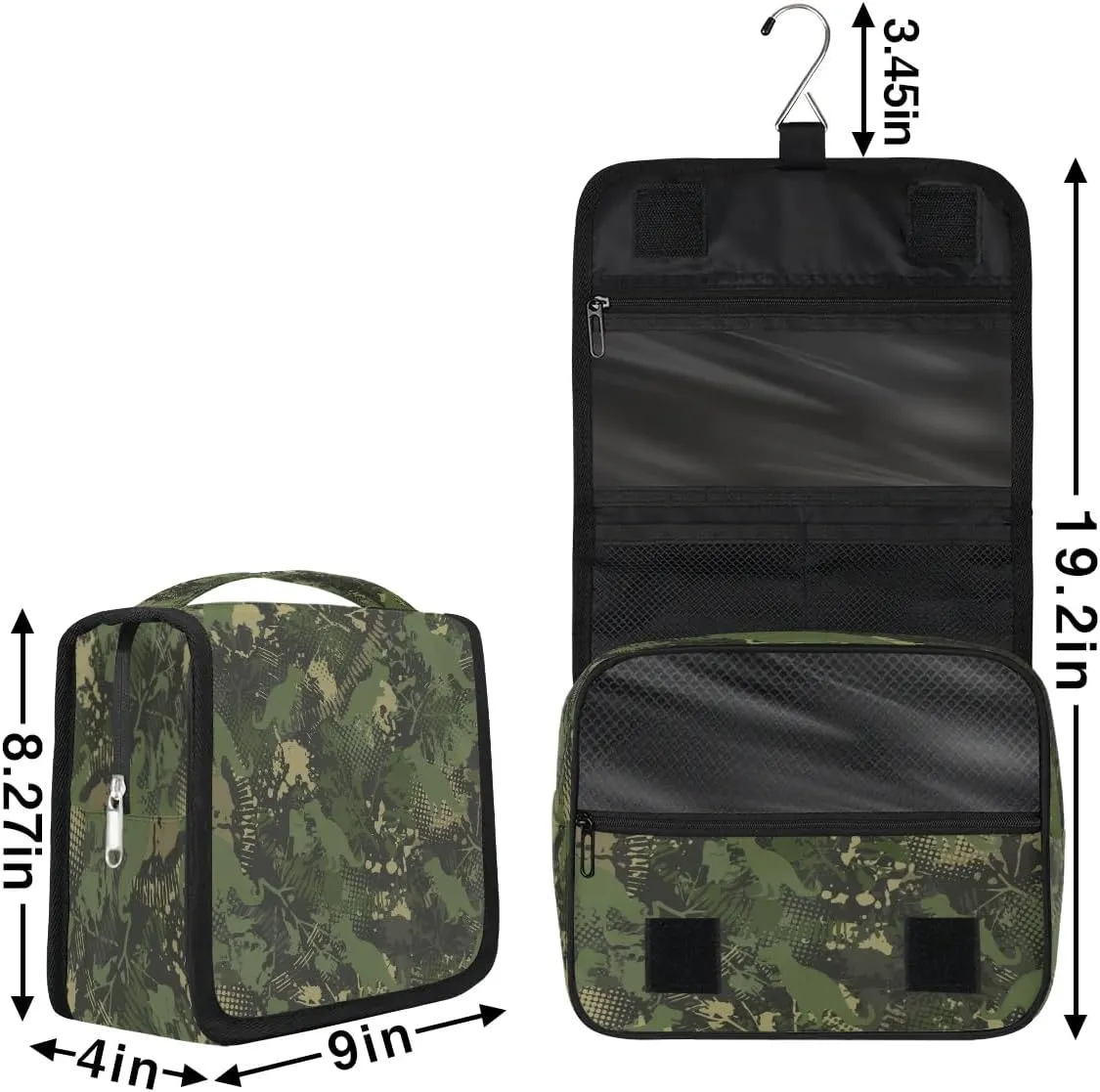 Dinosaur Camouflage Hanging Toiletry Bag, Spacious Travel Toiletry Bag for Women Men, Cosmetic Bags for Women, Travel Makeup Bag Suitable for Business, Camping, and Fitness